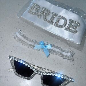 Bride Accessories Bachelorette Sunglasses and Garter Sash Set